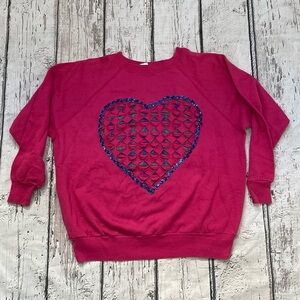 Vintage Heart Valentine Pink 1980s Crewneck Jumper Sweatshirt